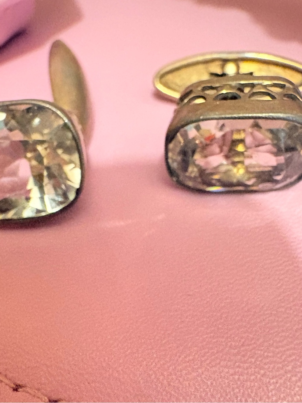 Crystal Accent Cufflinks in Clear Crystal and Gold-Tone. Vintage